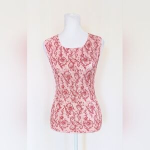 Nicola Crinkle Size Medium  Paisley Print Tank Top Pink Stretch Vintage